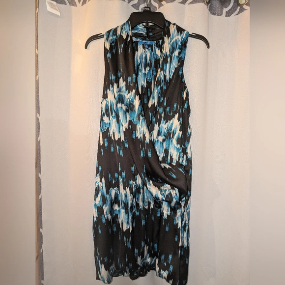 Derek Lam blue and black bubble hem with faux wrap mini dress. Size M - Picture 3 of 8